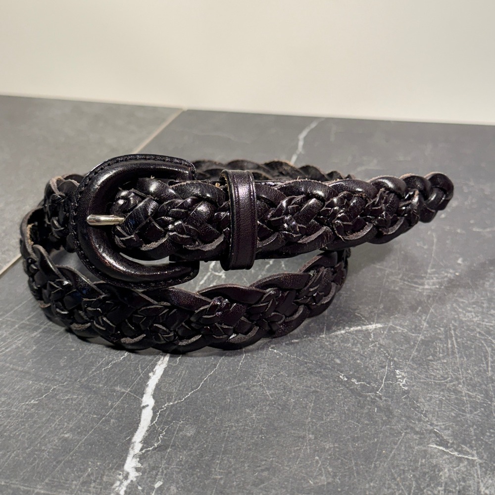 Womens‎ Talbots Braided Leather Belt Black | 34W Size 16  | Woven Buckle